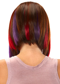 prodlužování vlasů clip in - červený a fialový melír do mikáda