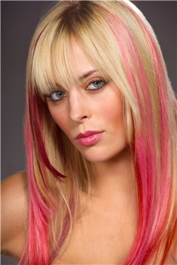 prodlužování vlasů clip in - růžový melír